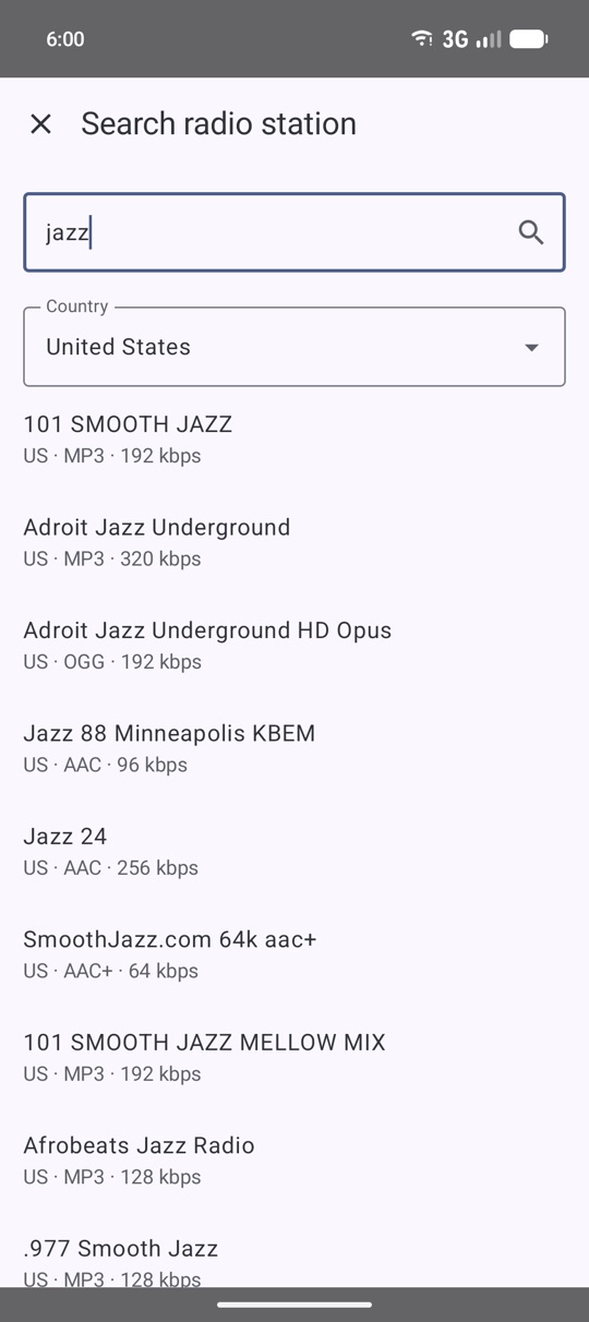 Radio station search with a country filter